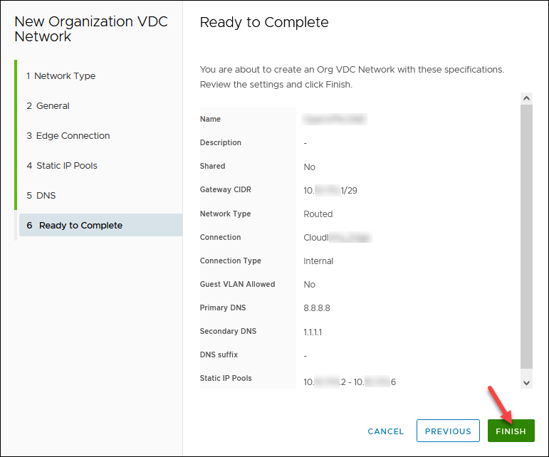 vCD Network Wizard step 5