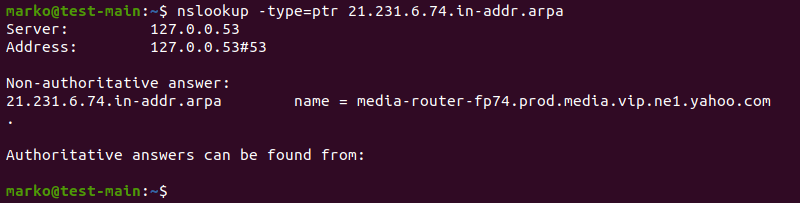 Performing a reverse DNS lookup using pointer records.
