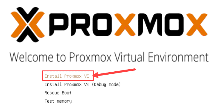 Proxmox installer menu.
