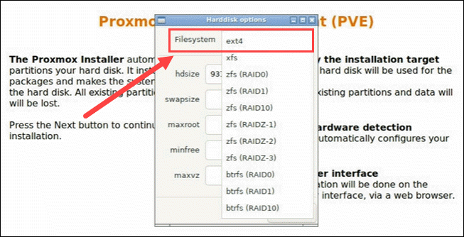 Select Proxmox target hard disk.