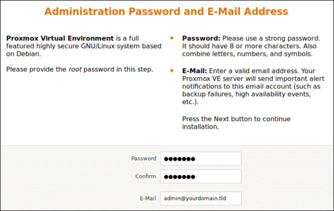 Set administration password for Proxmox.