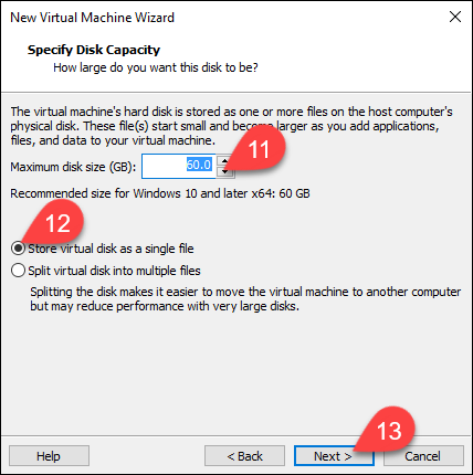 Specifying the disk capacity.