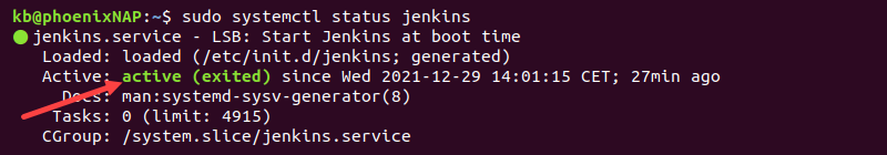 sudo systemctl status jenkins active terminal output
