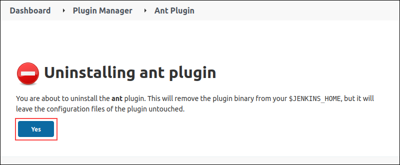 uninstall plugin confirmation page
