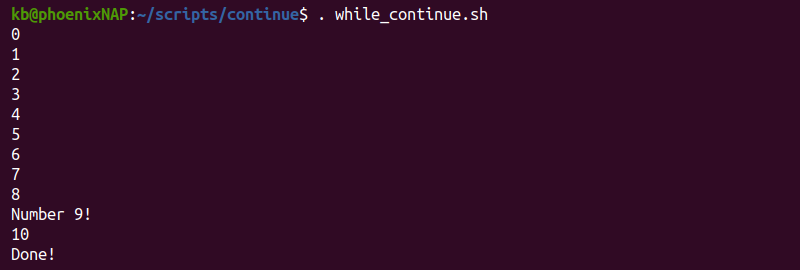 while_continue.sh terminal output