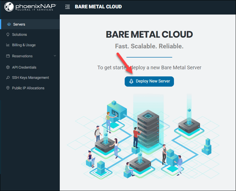BMC portal Servers page with the deploy button. 