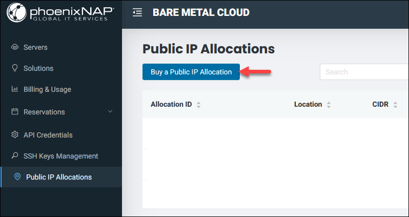 BMC Portal buy a public allocation button.