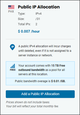 Public IP allocation purchase summary