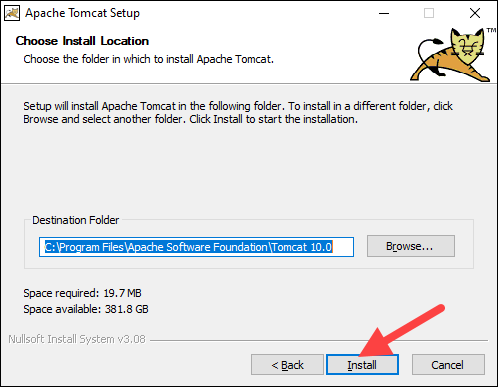 Tomcat server installation path in Windows.