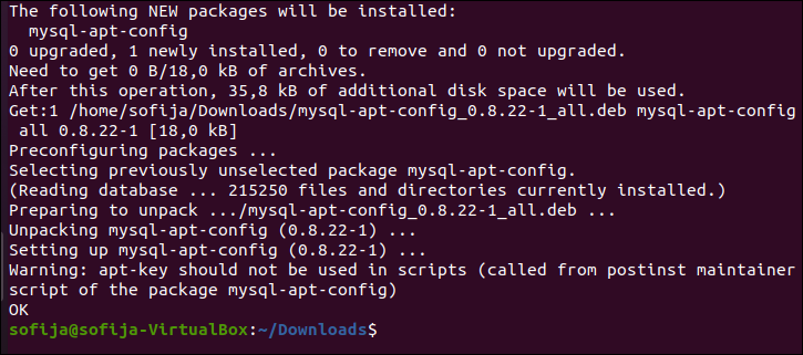 Complete installing apt package for MySQL Workbench.