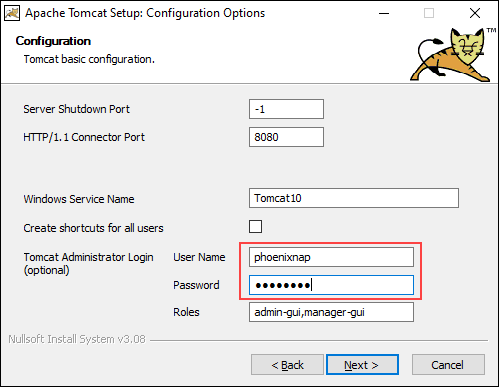 Tomcat server configuration.