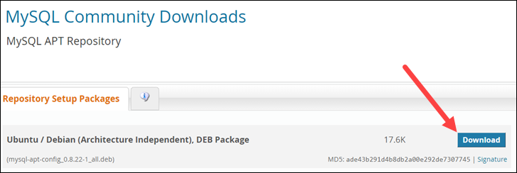 Download MySQL APT repository deb package for Ubuntu.