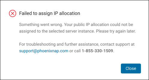 Assign public IP allocation error message.