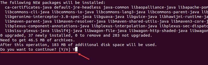 Confirm the Maven installation when prompted