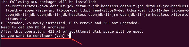 Confirm the OpenJDK installation when prompted
