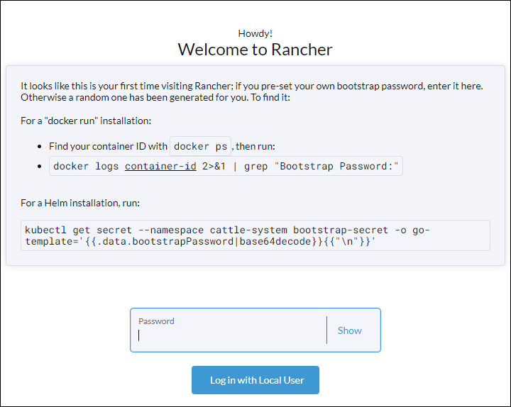 Launching Rancher for the first time.