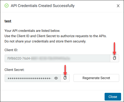 API Credentials client ID and client secret.