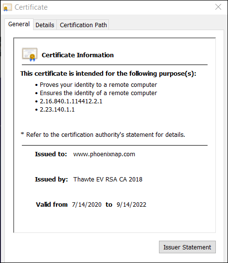 Certificate information.