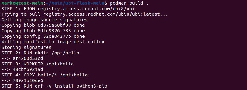 Using the podman build command to build images with Podman.