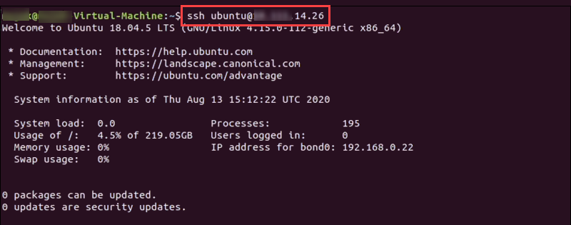 Terminal SSH login to a BMC server
