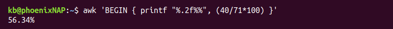 awk percent calculation terminal output
