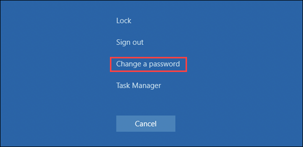 Selecting the Change a password option in the menu.