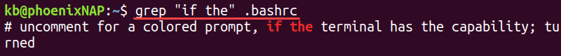 grep if the .bashrc terminal output