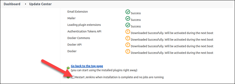 Restarting Jenkins after the plugins are downloaded. 