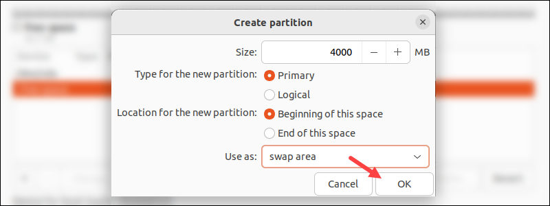 swap partition settings