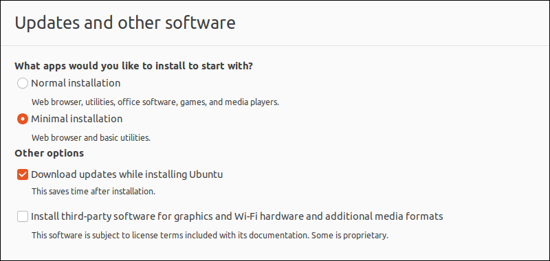 updates and other software menu