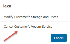 Cancelling a customer's Veeam service.