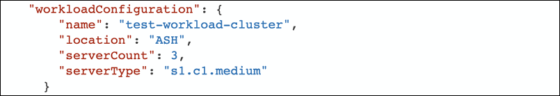 An example POST request for workload cluster provisioning using API.