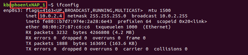 Device 1 IP address terminal output