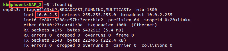 Device 2 IP address terminal output