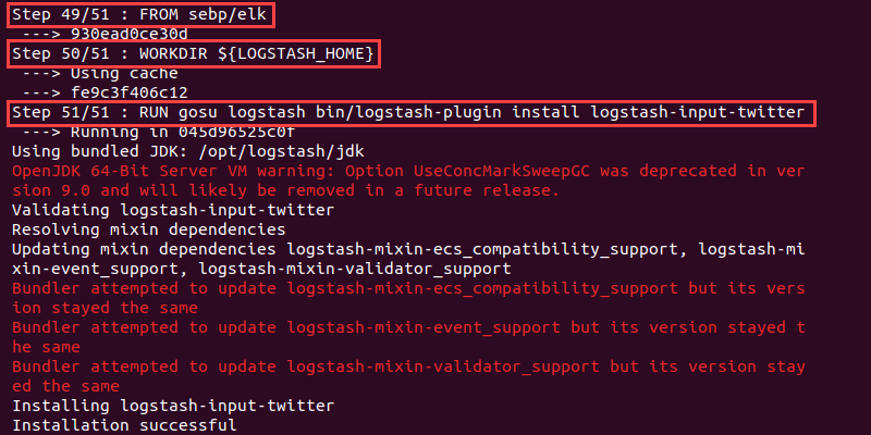 docker-compose build logstash plugin install terminal output