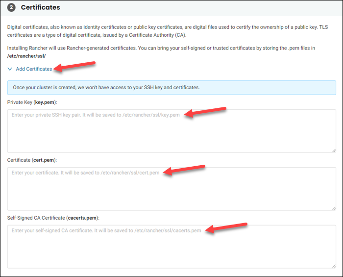 Advanced configuration settings - Certificates section.