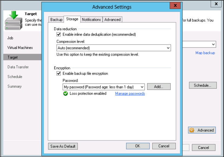 Setting up backup encryption in advanced settings.