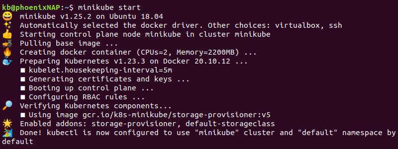 minikube start cluster terminal output