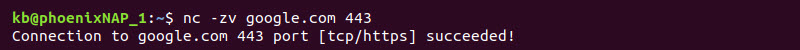 nc -zv google.com 443 ping terminal output