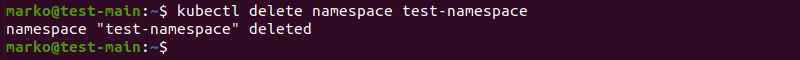 Deleting a namespace using kubectl delete namespace command.