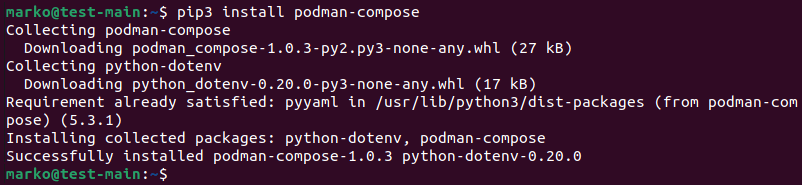 Installing podman-compose with pip3.