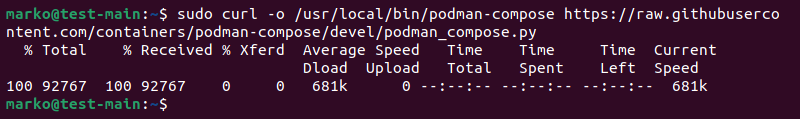 Installing the latest development version of podman-compose using the Python script.