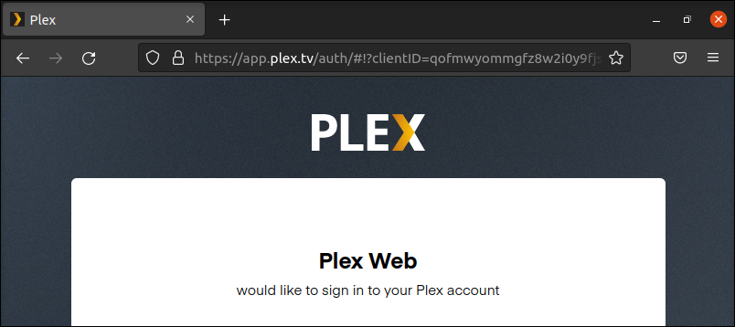 The Plex sign in screen in Firefox.