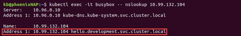 pod nslookup hostname resolution terminal output