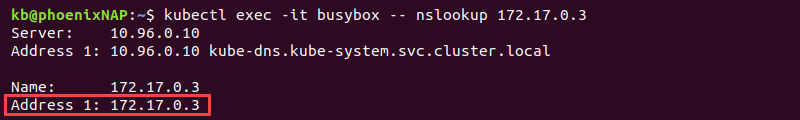 pod nslookup no hostname resolution terminal output