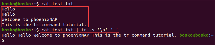 Removing the newline character from a file with tr.
