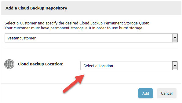 Choosing the Cloud Backup location.