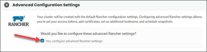 Selecting the advanced settings box in Configure Cluster Settings.