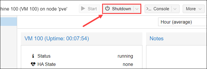 Shutdown a virtual machine in Proxmox before deleting it.