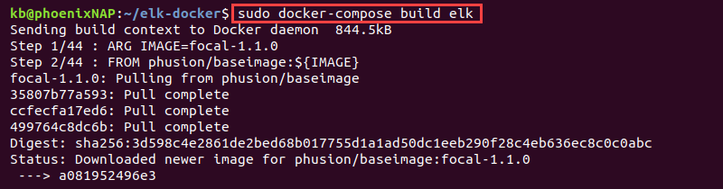 sudo docker-compose build elk terminal output